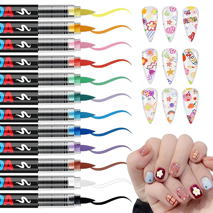 12 Colors Nail Art Pens Set, Nail Polish Pens Nail Art Drawing Markers Pen Quick Dry Waterproof Nail Art Painting Pens Kit for Home DIY Nail Art Design-Multi-colors