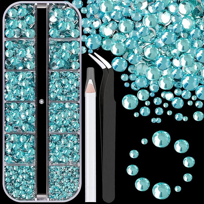 Resin Rhinestones for Crafting, 1 Box Lake Blue Flatback Crystals for Bedazzling Crafts DIY Nail Art Deco, Non Hotfix Bulk Gems for Tumbler Shoes Clothing Fabric Face Makeup