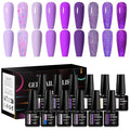 MEET ACROSS 9 Colors Gel Nail Polish + 3PCS Function Gel Nail Polish Kit,Fashion Nail Art Set Design Gifts for Women Manicure Salon (SET2, 12pcs)