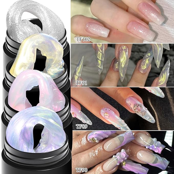 MEET ACROSS 9Pcs 3D Builder Gel Kit for Nail Art Aurora Pink Non Sticky Hand Carving Extension Solid Builder Gel for Nails with Silicone Pen Manicure Kit 4 Colors