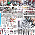 25 Sheets Halloween Water Transfer Nail Stickers Nail Art Decals,10 Sheets Punk Skull Nails Foil Transfer Stickers,Grimace Skull Eye Spider DIY Decals for Halloween Party(35 Pcs)