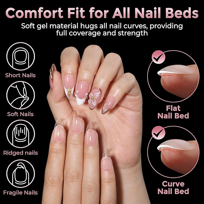 Almond Nail Tips: 240pcs Pointed Almond Soft Gel Nail Tips, Pre-shape Short Nails, Half Matte Full Cover Clear Acrylic Fake Press On Nails for Nail Extension Home Nail Art 12 Sizes Gelly Tips