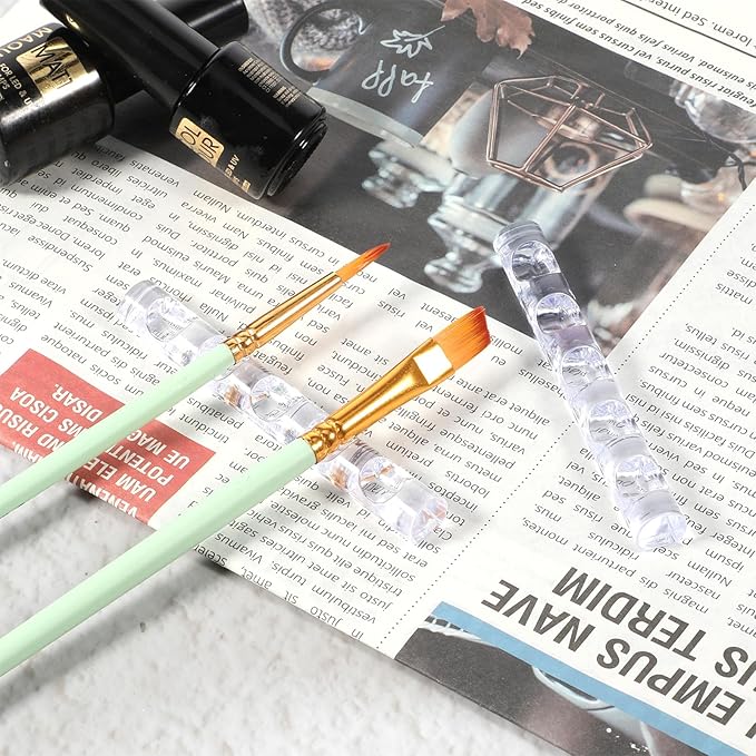2 Pack Crystal Bar Pen Holder Transparent Brush Holder Acrylic Nail Art Painting Pen Brush Stand Brushes Rest Makeup Brushes Organizer Holders for Drawing Pens Manicure Nail Carving Pencils