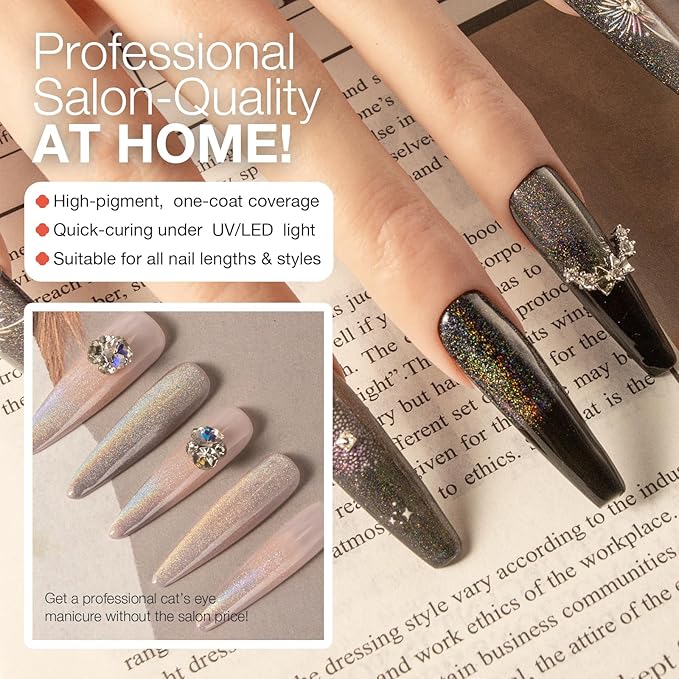 Cat Eye Gel Nail Polish with Magnet Stick, 15ml Magnetic Gel, Create Stunning Cat Eye Effects for DIY Manicures, Long-Lasting, Salon-Quality Finish, Rainbow Beam