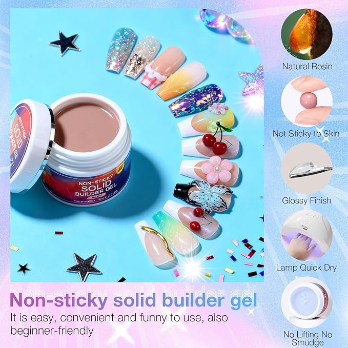 60g Solid Builder Nail Gel with 3D Sculpting Mold, Non-Sticky Hand Carving Gel for Nail Art Extension - Hard Gel for DIY & Salon, UV/LED Cured, Large Capacity (Nude)