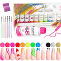 RARJSM Nail Art Gel Liner 12 Color Painted Gel Nail Polish Set and 6pcs Nail Brushes Set with Pen Holder Dotting Painting Design Tools