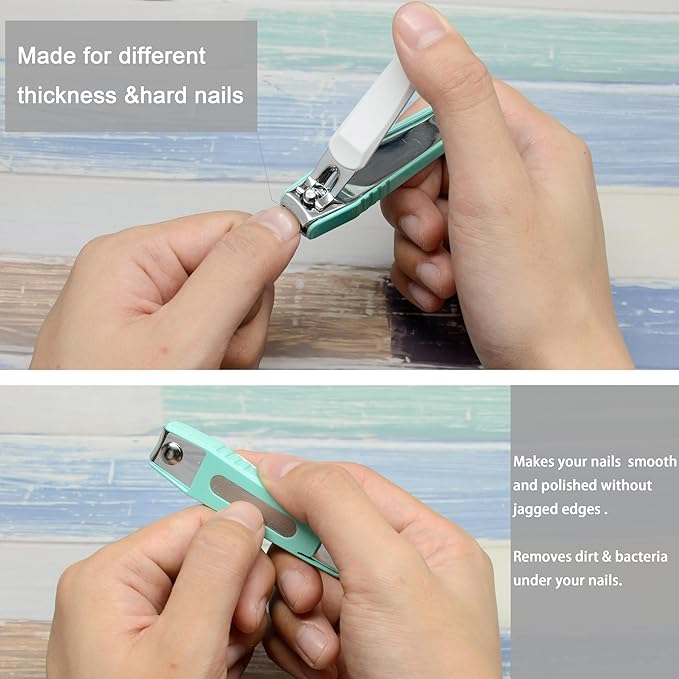 PAFASON Ultra Sharp Nail Clipper Set, 2 Pack Fingernail and Toenail Trimmer Cutter, Stainless Steel, Curved Blade, Sturdy, Nail Catcher, Nail Files for Men and Women