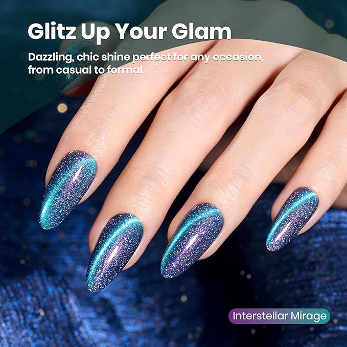 Beetles Cat Eye Gel Nail Polish - 15ML 9D Cat Eye Chameleon Blue Glitter Gel Polish Interstellar Mirage Blue Purple Magnetic Shimmer Effect Soak Off UV Salon DIY Manicure Gifts for Women