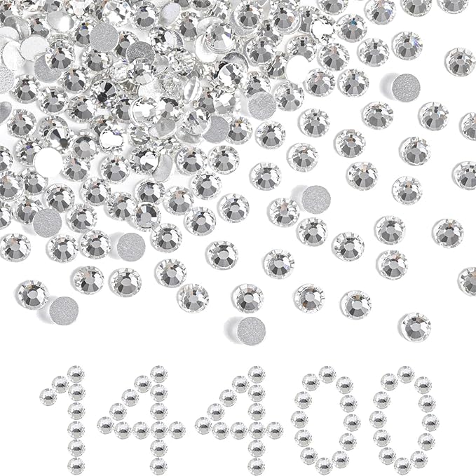 Beadsland Flatback Rhinestones Bulk,14400pcs White Rhinestones for Nails Crafts Clothes DIY Decoration, Crystal, SS6, 1.9-2.1mm
