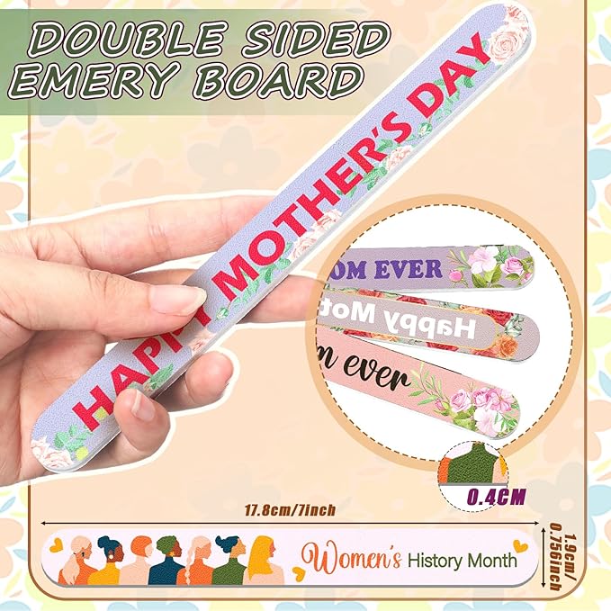 Therwen 50 Pcs Mother's Day Gifts Bulk Floral Christian Nail File Small Mom Women Church Gift Bulk Double Sided Emery Board Nail Files Manicure Tools for Mother's Day Party Supplies