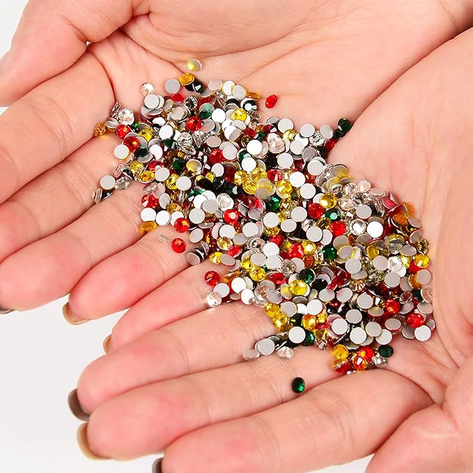 10000 Pieces Rhinestones 6 Sizes Round Crystal Glass Flat Back Rhinestones with 1Tweezers and 1Picking Pen for Nail Art Crafts Clothes Bags DIY (Xmas 4 Colors)