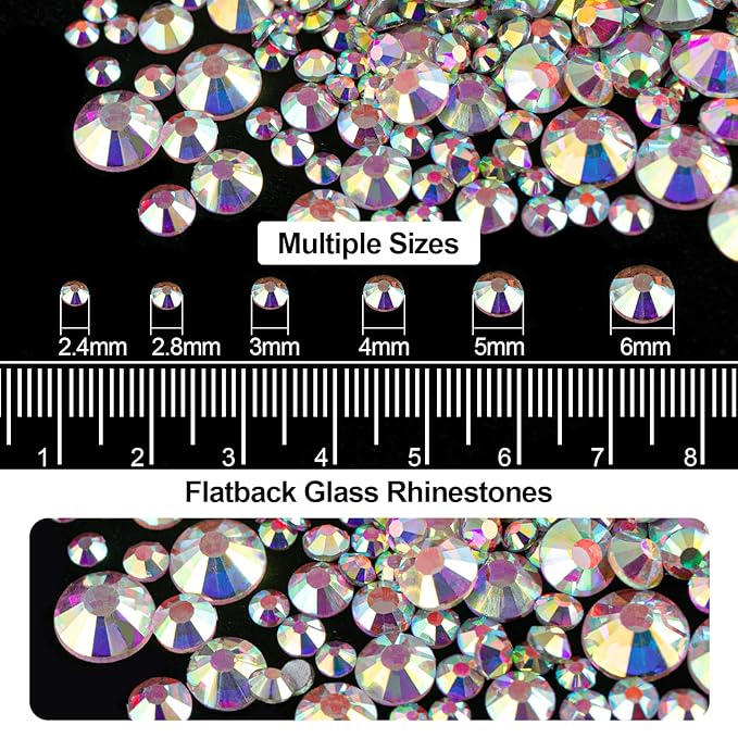 4000PCS Flatback Rhinestones and Half Round Pearls Kit #36, Multi Size Glass AB Crystals, Plastic Flat Back Pink Mermaid Dome Bead with Pickup Pencil and Tweezer for Nail Art