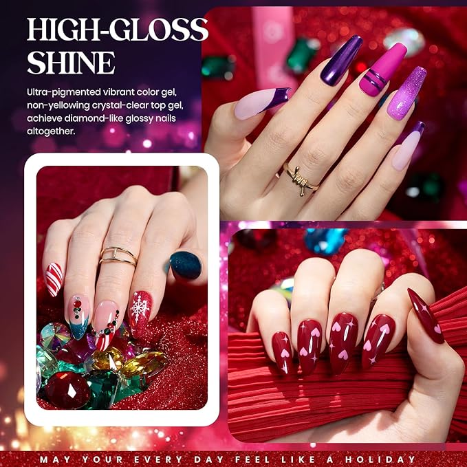 beetles Gel Polish Set 39Pcs Red Burgundy Blue Green Nude Pink Purple Gel Nail Polish with Base Top Coat for Manicure Lovers DIY at Home UV LED Needed Gift for Women Enchanted Jewelry