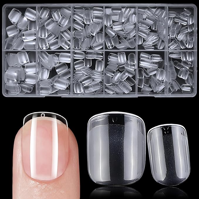 600pc Extra Short Square Nail Tips Fake Nails Press on Nails Clear Nail Tip Full Cover False Nails Artificial Fingernail, 12 Size Soft Gel Nail Tips for Acrylic Nails Gel Nail Extensions