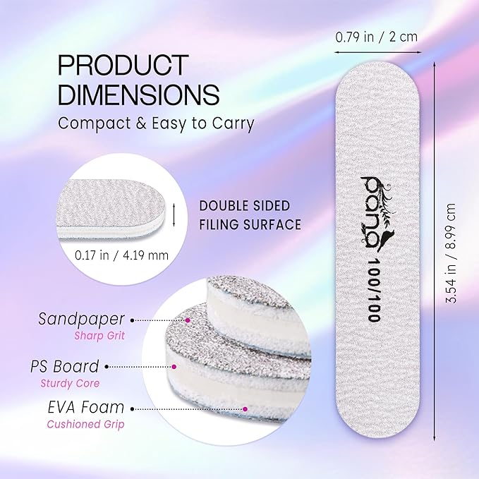 25pcs - PANA Mini Double-Sided Emery Nail File for Manicure, Pedicure, Natural, and Acrylic Nails - Zebra (Grit 100/100)