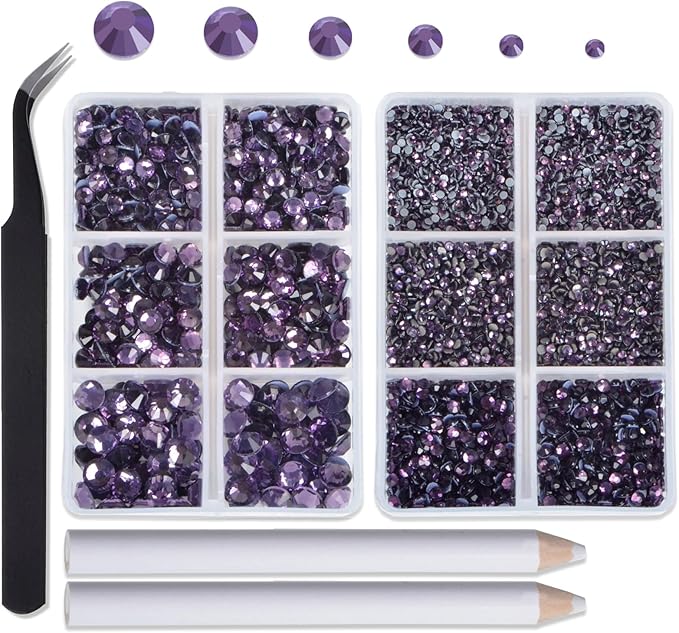 8000pcs Hotfix Rhinestones Flatback,Rhinestones for Crafts Clothes Mixed 6 Sizes, Hotfix Crystals with Wax Pencil Kit, SS4-SS30,Tazanite