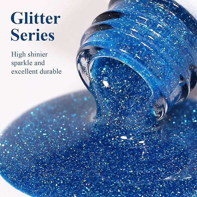 Imtiti Glitter Gel Nail Polish, 0.5 Fl Oz Sky Blue Iridescent Glitter Gel Polish Soak Off LED UV Diamond Sparkle DIY Nail Art Starter Manicure Salon