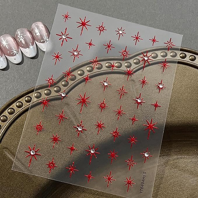 Shiny Star Nail Stickers for Nail Art 3D Glitter Colorful Star Luxury Rhinestones Nail Design Stickers Starlight Nail Decals Nails Supply Manicure Sliders for Nails Decoration 6 Sheets