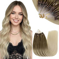 RUNATURE Microlink Hair Extensions Human Hair, Balayage Micro Bead Hair Extensions Real Human Hair for Women, Cold Fusion Pre Bonded Remy Hair, Natural Looking, Add Hair Volume, 16 Inch 50g 50s