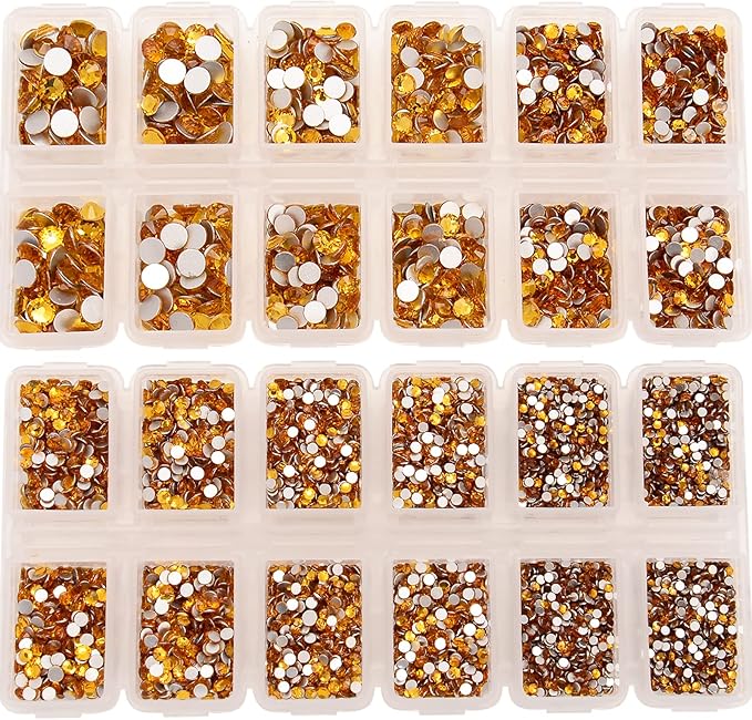 10000 Pieces Rhinestones 6 Sizes Round Crystal Glass Flat Back Rhinestones with 1Tweezers and 1Picking Pen for Nail Art Crafts Clothes Bags DIY (Topaz)