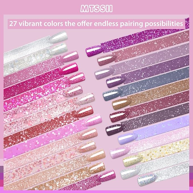 MEET ACROSS 27PCS Gel Nail Polish Set,27 Colors Gel Nail Kit Art Design Soak Off UV LED,Nail Art Design Gifts for Women