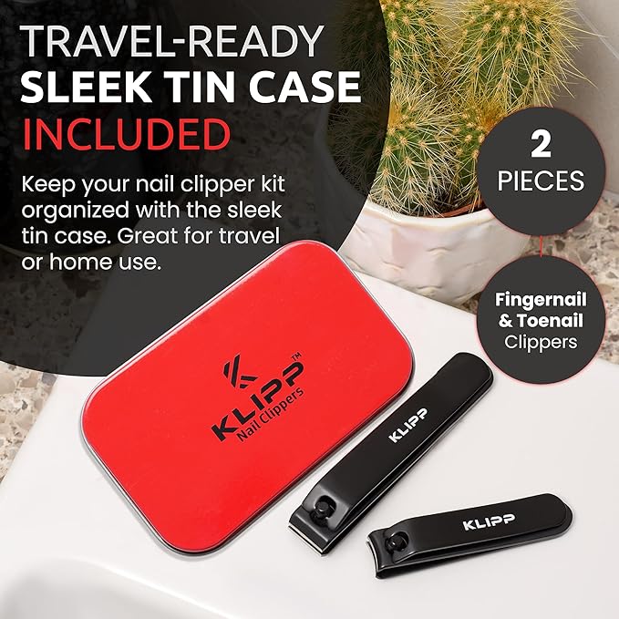 Nail Clipper Set for Men & Women – Stainless Steel Fingernail Clipper & Toe Nail Clippers with Curved & Straight Blades Toe Professional Nail Cutter Kit with Tin Case for Gift & Travel