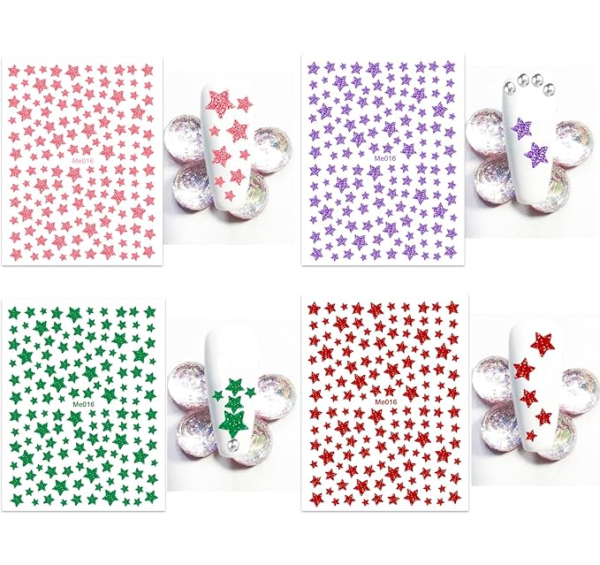 10 Sheets Glitter Star Nail Stickers for Women Girls Kids Nail Decoration 3D Self Adhesive Shinning Nail Decals for Fingernails and Acrylic Nails Design (Glitter Star)