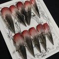 Halloween Press on Nails Luxury Long Stiletto Handmade Eagle Claw Reusable ABS Material Curved Black&Red Fake Nails Rivet Design Dragon Cat Claw Glossy Glue on Nail Thick Acrylic Nails(M)