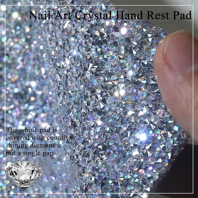 Crystal Nail Art Table Mat Shiny Manicure Hand Rest Pad Foldable Arm Rest for Nails Tech Practice Hand Holder Makeup Mat for Vanity Nail Art Tools