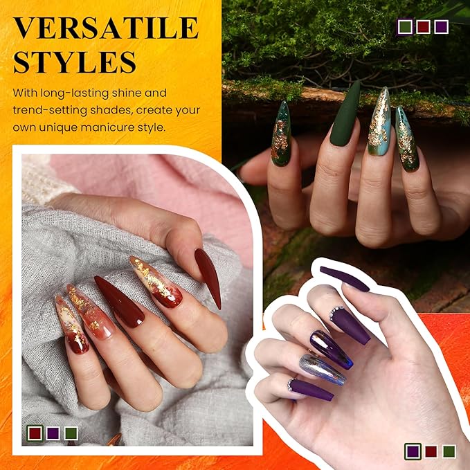 VANREESA 24 Pcs Fall Gel Nail Polish Set, 21 Colors Gel Polish with Base Coat Glossy & Matte Top Coat Orange Red Purple Green Brown Gel Polish Kit Nail Kit Gifts for Women