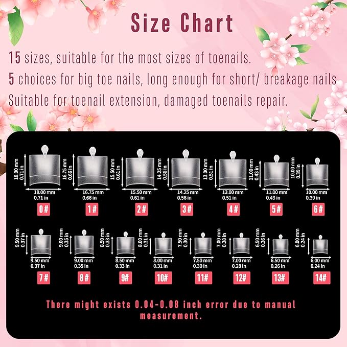 NOVO OVO Fake Toe Nail Tips, Soft Gel Toenail Extension, Half Cover Prefiled Square Clear Double Matte C Curve Longtoes Claw for Pedicure Acrylic Press on for Salon, Toenails x 15 Sizes 240 Pcs in Box