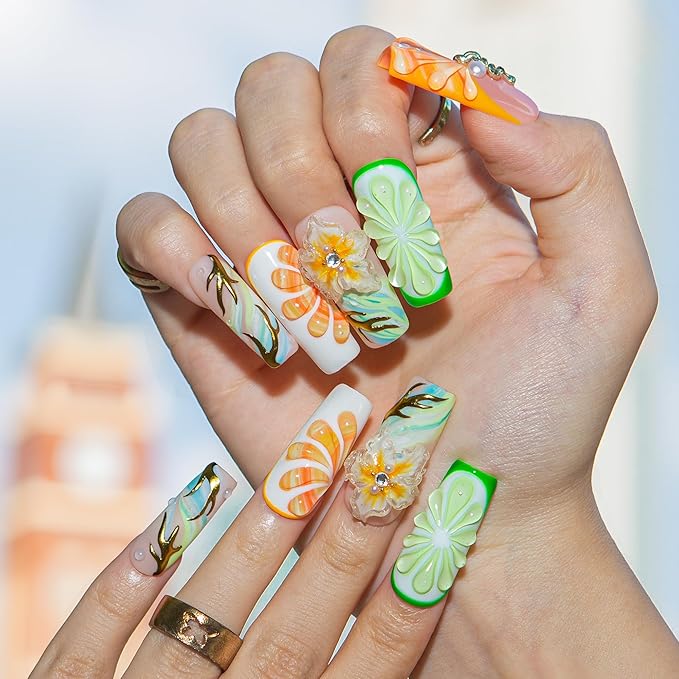 LOVFUL Short Press on Nails Juicy But | Handmade Acrylic Press ons | Reusable Fake False Nails | Square Classic Regular 1.3in | H605-M