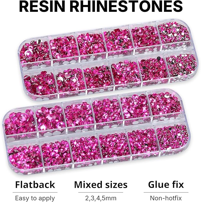 11000Pcs Hot Pink 2/3/4/5mm Flatback Rhinestones with Glue for Bedazzling Crafting Clothing Clothes Crafts Shoes Nail Art, Resin Flat Back Gems Crystals Diamonds Gemstones Jewels Stones Kit
