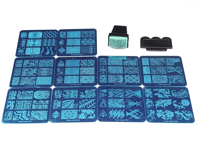 Mix 10 Designs Nail Plates +1 Pcs Nail Art Stamper + 1 Scraper Nail Art Image Stamp Stamping Plates Manicure