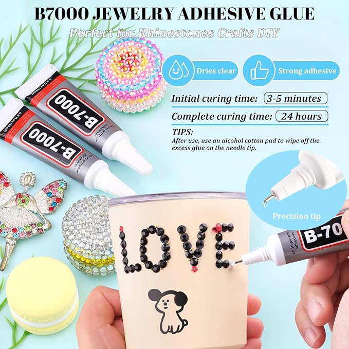12000Pcs Resin Rhinestones for Bedazzling with 3Pcs B7000 Jewelry Glue, 2 Boxes Black Flatback Rhinestones for Crafting Crafts DIY, Crystals Gems for Clothing Shoes Tumblers Nail Art Makeup