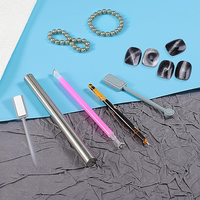 49 Pieces Cat Eye Magnet for Nails Magnetic Beads Cylindrical Strong Nail Magnet Multi-Functional Nail Magnet Double Ended Magnet Wand Magnet Stick Nail Magnet Beads Cat Eye Gel Nail Polish