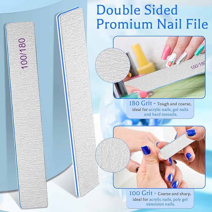 BLESWIN Nail File 100/180 Grit 25 Count, Heavy Duty Nail Files for Acrylic/Natural Nails, Emery Boards for Nails, Strong Finger Nail Filler, Coarse Nail File for Home and Salon Use