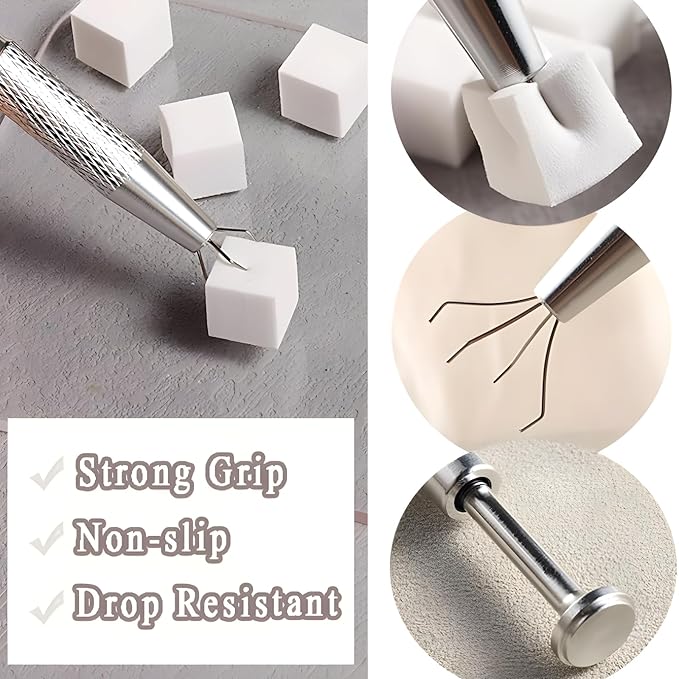 100 Pcs White Soft Nail Sponges for Ombre, 4 Claws Nail Sponge Metal Grabber,Ombre Nail Brush Nail Supplies Manicure Nail Art Tools Nail Accessories