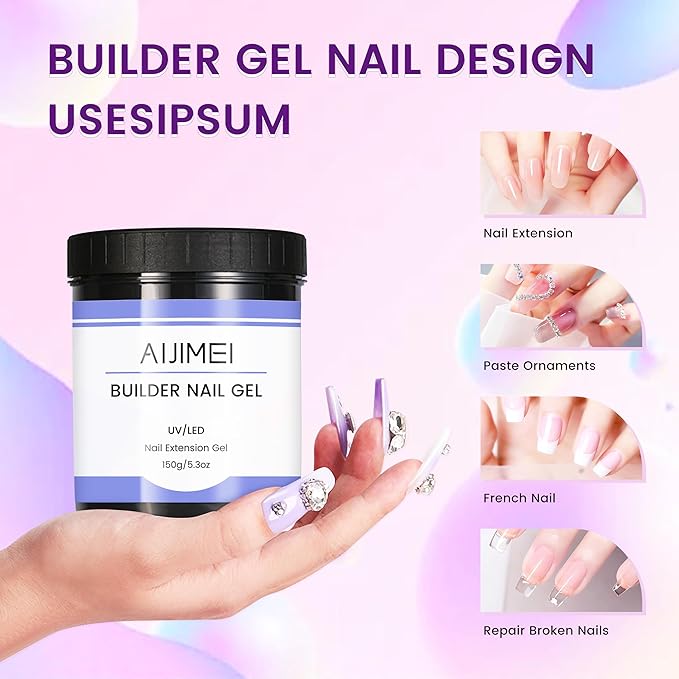 AIJIMEI 300g/10oz White Hard Gel for Nails High-capacity Hard Nail Builder Nail Strengthen Gel Nails Art Extension Kit Salon Home Use
