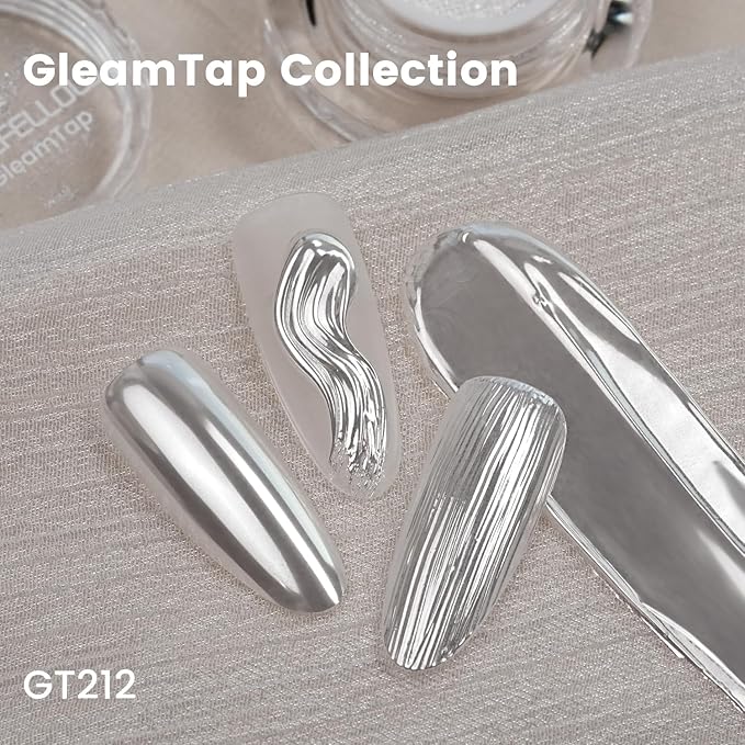 Yokefellow GleamTap Cushion White Pearl Chrome Nail Powder,Mirror Effect Pearlescent Pigment Glitter Dust Nail Art Decoration for Home DIY Salon Manicure (GT212 Pearl White