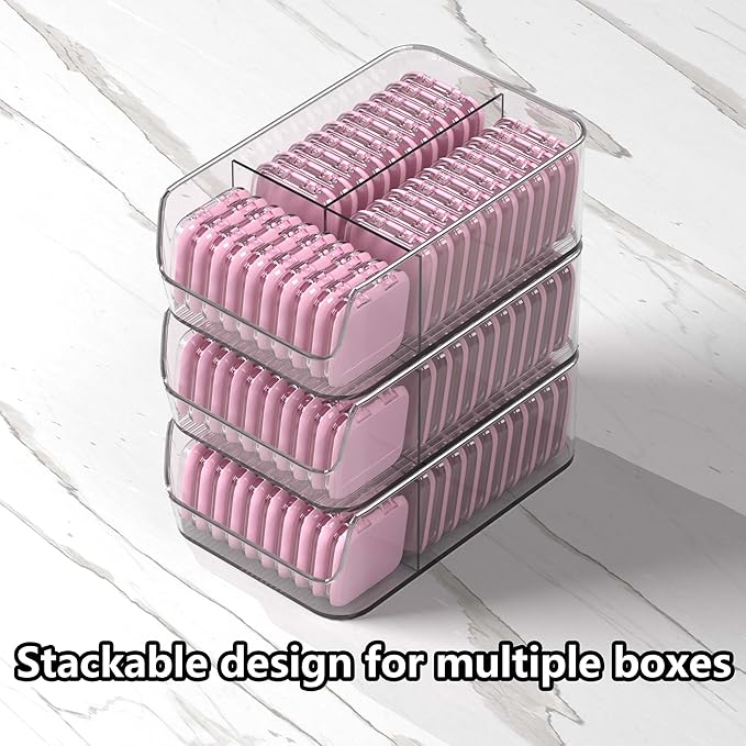 30 Pcs Press On Nail Storage Box Container False Nail Organizer Acrylic Display Case with a Large Stackable All-In-One Box and 120 Pcs Double Sided Adhesive Nail Display Tape (Pink)