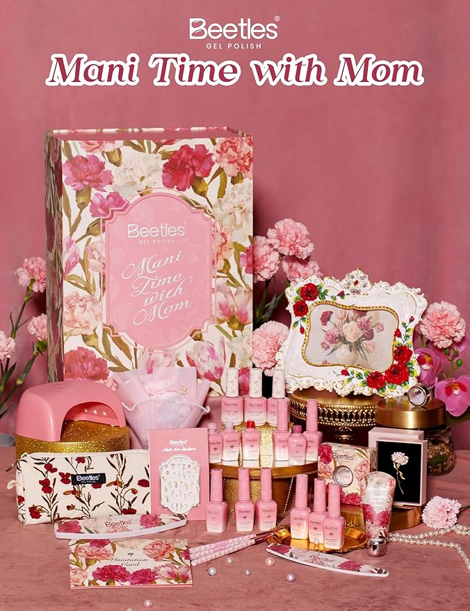 Beetles Mani Time with Mom Mother’s Day Gift Box, 12 Gel Nail Polish Colors with Nail Lamp, HEMA Free & TPO Free Complete Manicure Kit, Shea Butter Hand Cream, Premium Keepsake Gift Box for Mom