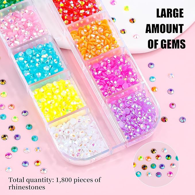 3D Mini Small Metal Stainless Steel Caviar Nail Beads Balls, 0.8-3mm Gold Silver Alloy Nail Art Chain Charms Studs with Tweezers and Dual-end Brush (9-K1-3mm-jelly)