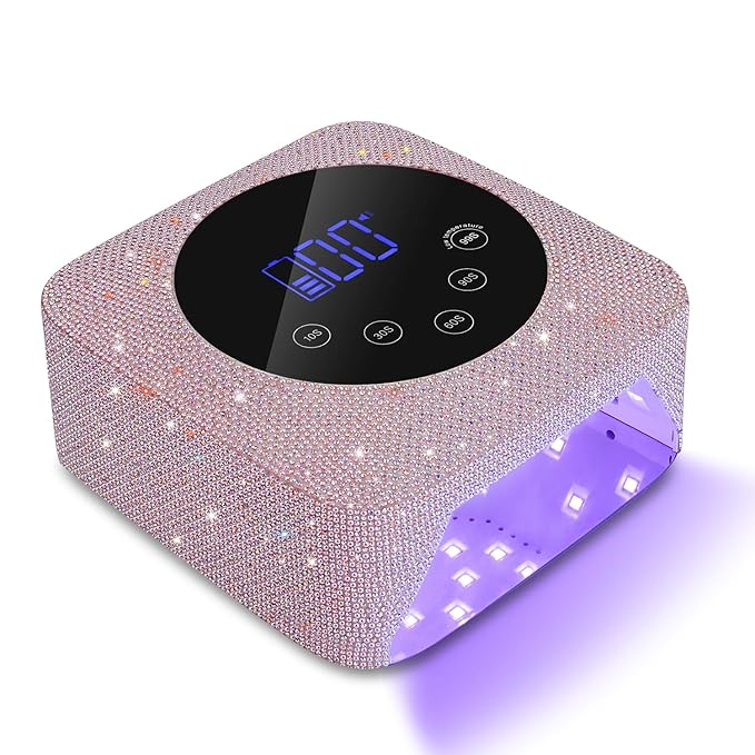 Cordless UV LED Nail Lamp,72W Rechargeable UV Light for Gel Nails with 5 Timer Setting Quick Dry Curing Lamp with Display Auto Sensor for Salon & Home(Pearl Pink Diamond)
