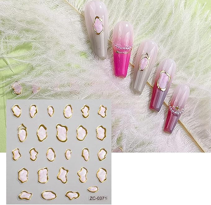 5D Gold Embossed Nail Art Stickers Crystal Soft Glue Irregular Geometric Frames Nail Stickers Sliver Hollow Designs Nail Decals Supplies Self Adhesive Stickers DIY Acrylic Nail Accessories