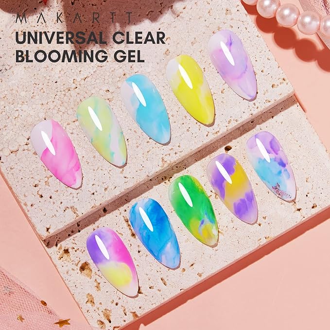 Makartt Blooming Gel-Clear 2 Pcs Blooming Gel Nail Polish Blossom Gels for Spreading Effect, Gels Paint Nail Art Supplies for Easy Marble Watercolor Floral Print Spring Nails DIY Manicure for Women