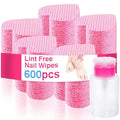 600 PCS Lint Free Nail Wipes,Non-Woven Fabric Nail Cleaning Pads Lash Extensions Glue Cleaning Wipes,accompanied by 1 Empty Pump-Style Bottle Dispenser Nail Care Set (Heart-shaped pink)