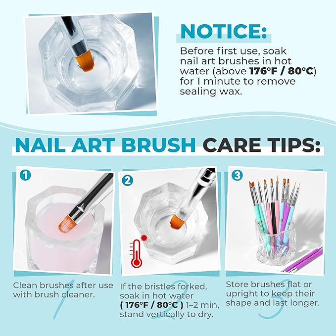 UNA GELLA Nail Art Brushes 6PCS Blue Color Nail Art Design Set with Nail Polish Extensions Gel Brush Christmas Liner Builder Nail Gel Pens Multi-Size Dotting Tools for DIY Home Salon Manicure Design