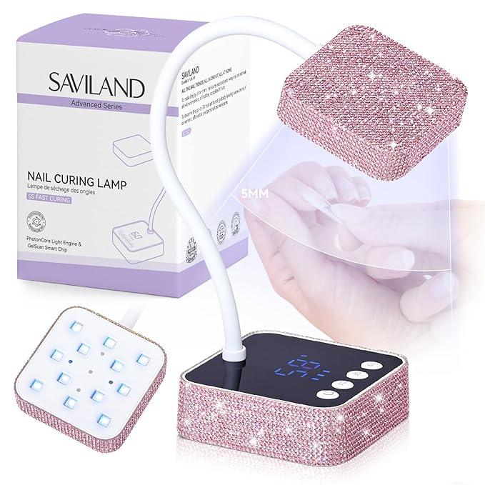 SAVILAND 36W Pink UV Nail Lamp: 5S Fast Curing UV Light for Gel Nails Smart Sensor & 3 Timing Modes Flash Cure Lamp 7 Hours 360° Flexible Gooseneck Nail Flash Cure Light for Nails