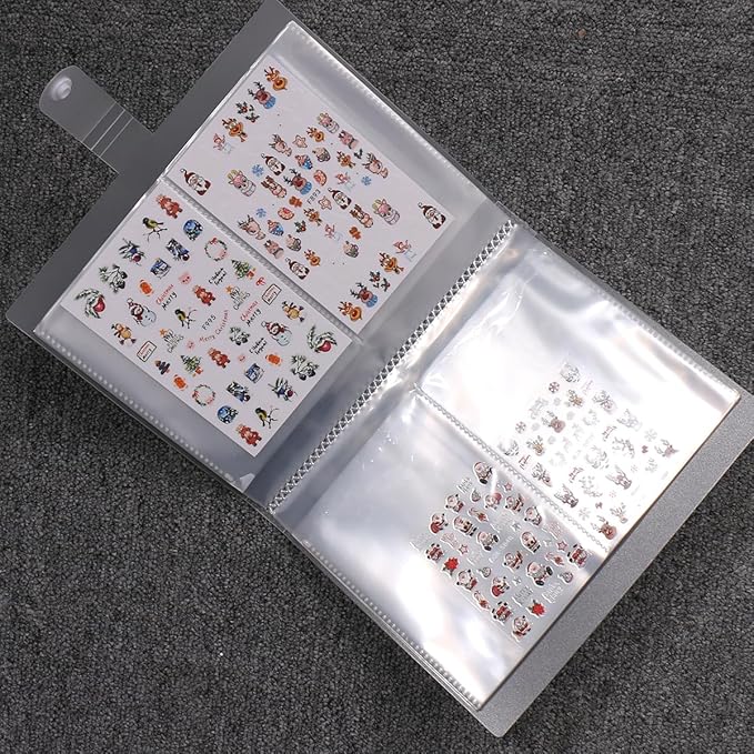 144 Slots Nail Art Sticker Storage Book Nail Art Decals Collecting Album Nail Stickers Empty Display Book Collecting Holder Binder Book Plastic DIY Nail Art Design Tools for Nail Art Sticker